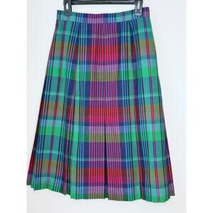 Vtg. Handmade Green, Blue, Pink,Plaid Pleated Skirt Pendleton Inspired Size 8